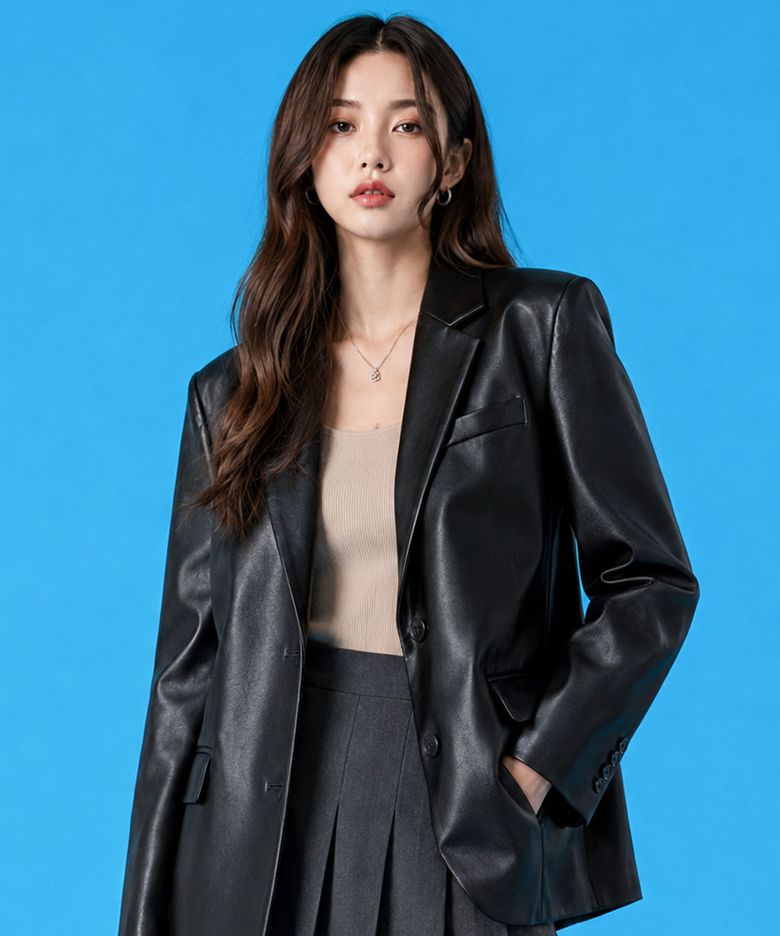 WOMEN 오버핏 마일드레더 블레이저 자켓