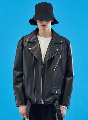 MEN 오버핏 마일드레더 라이더자켓 [벨트탈부착]