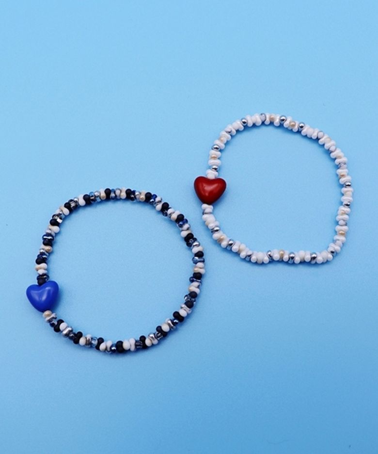 Heart point cute beads Bracelet 블루 레드 하트 비즈팔찌