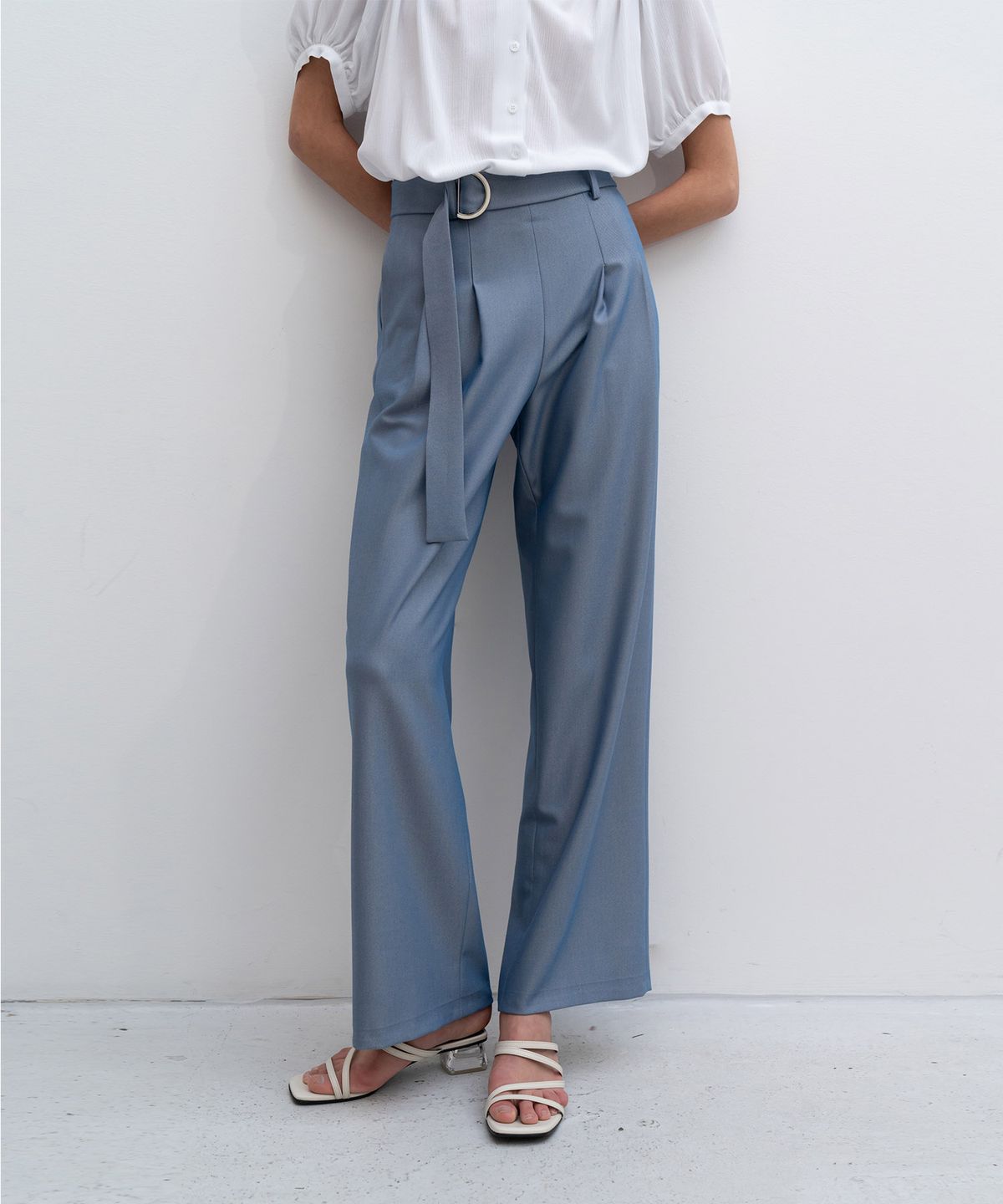 리이(RE RHEE) STRAIGHT WIDE LEG SLACKS TROUSERS_BL