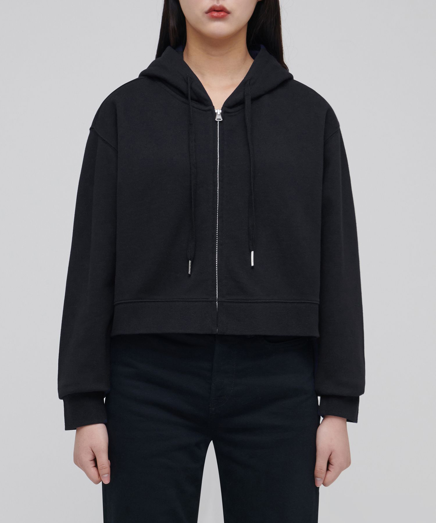 MUSINSA | MUSINSA STANDARD WOMAN WOMENS CROPPED ZIP-UP HOODIE_BLACK