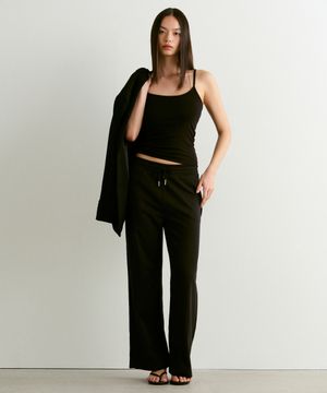 우먼즈 플랫 테리 와이드 라운지 스웨트 팬츠 [블랙]