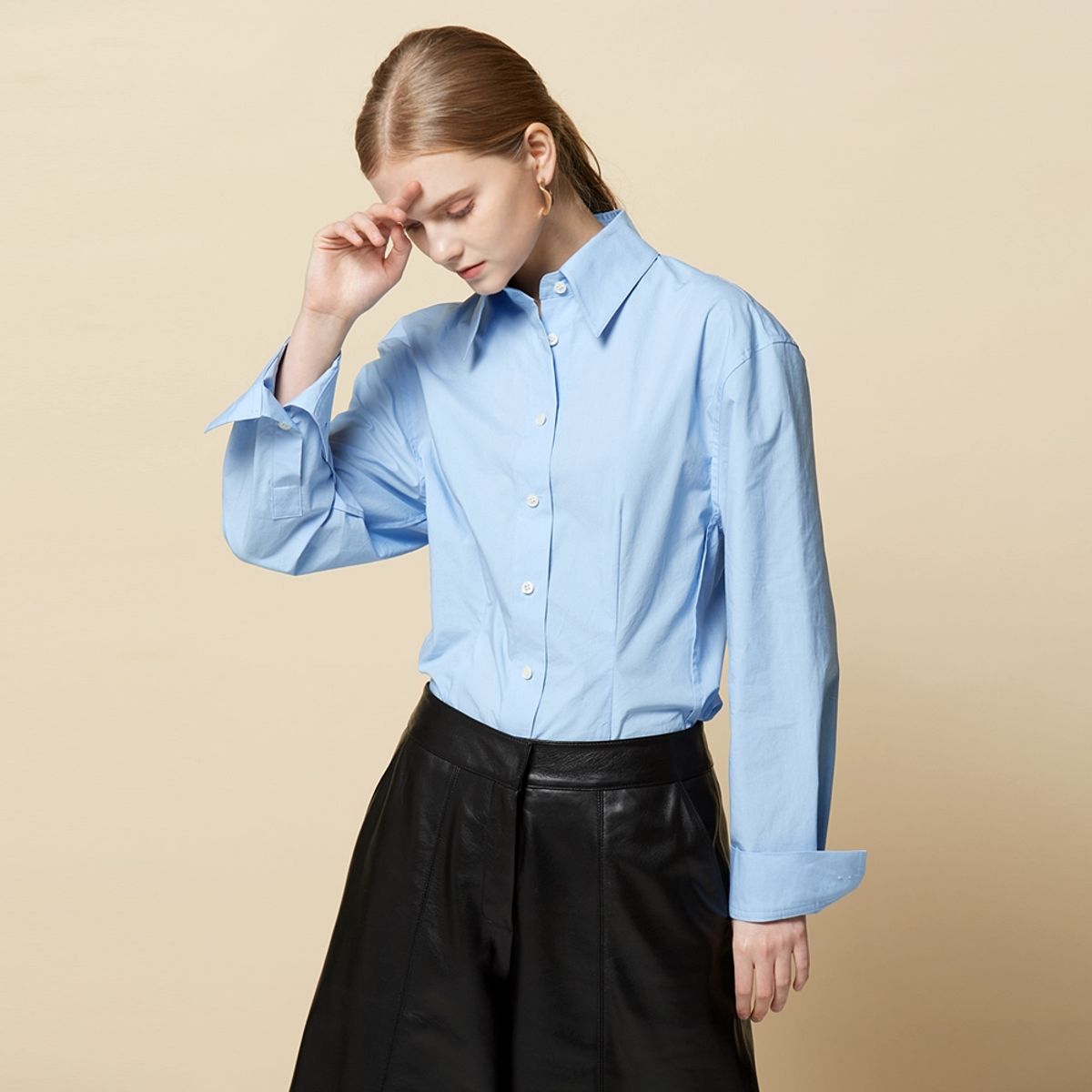 핀블랙(PINBLACK) HOURGLASS PINTUCK COTTON SHIRT BLUE