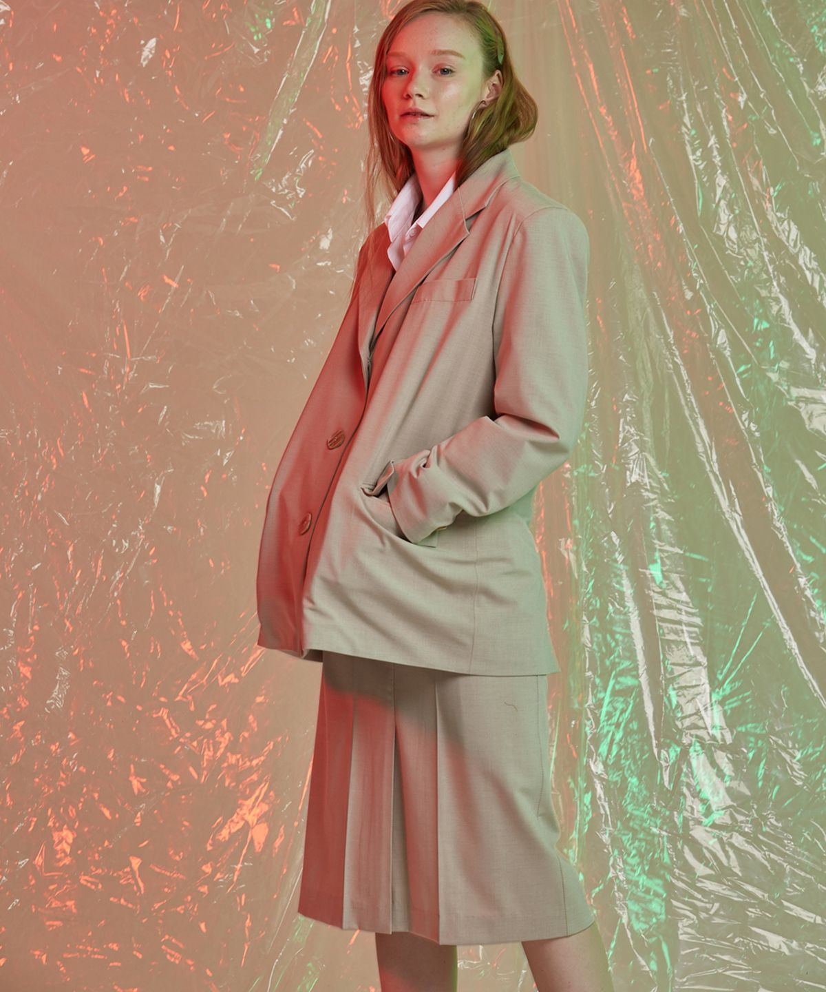 마나비스세븐(MANAVIS7) SETUP FAKE SLACKS SKIRT BEIGE