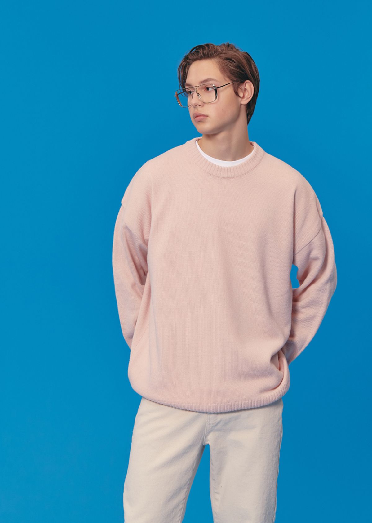 블론드나인(BLOND9) ROUND KNIT SWEATER_PITCH PINK