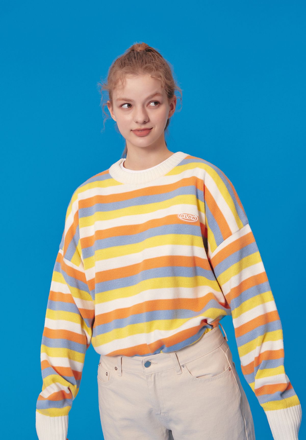블론드나인(BLOND9) WAPPEN STRIPE KNIT SWEATER_YELLOW