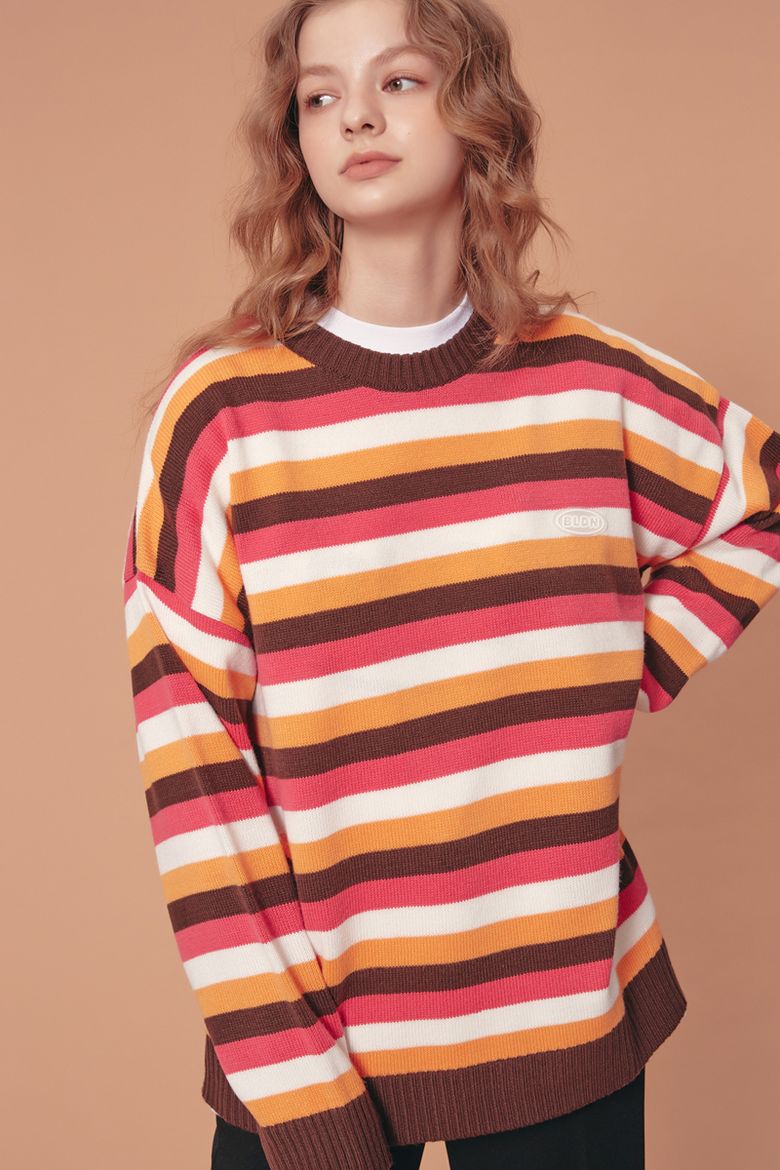 WAPPEN STRIPE KNIT SWEATER_BROWN