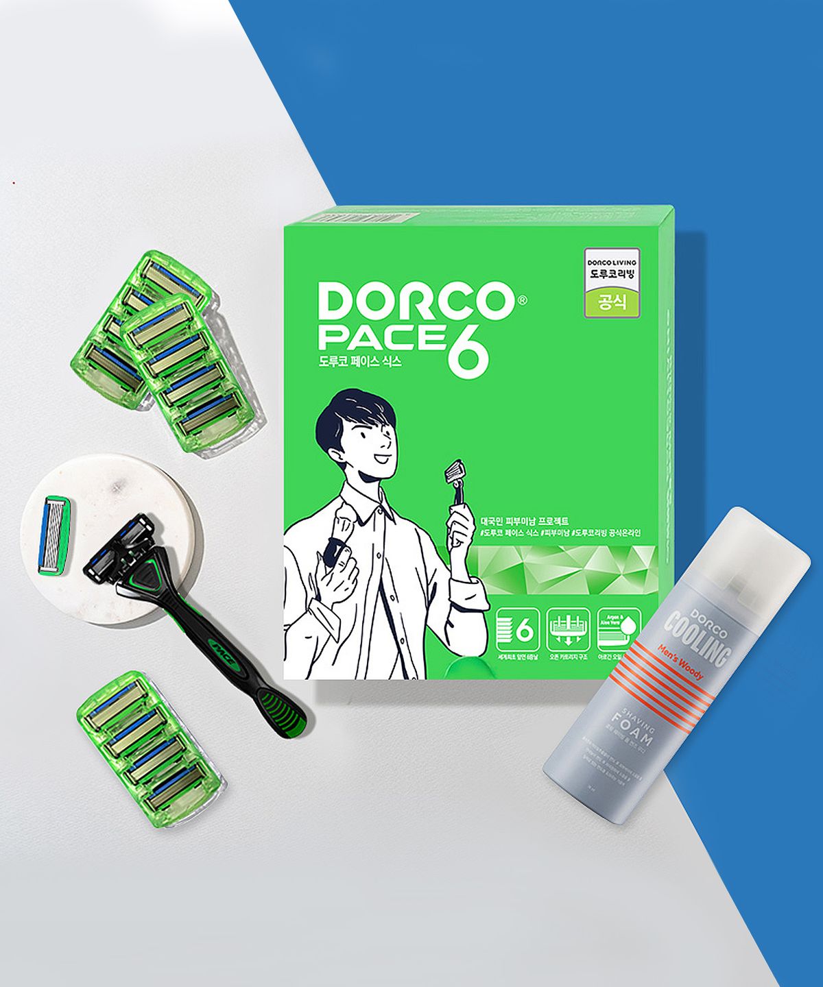 도루코(DORCO) 페이스6 면도기 풀세트 2호(핸들+면도날 총13입+쉐이빙폼)
