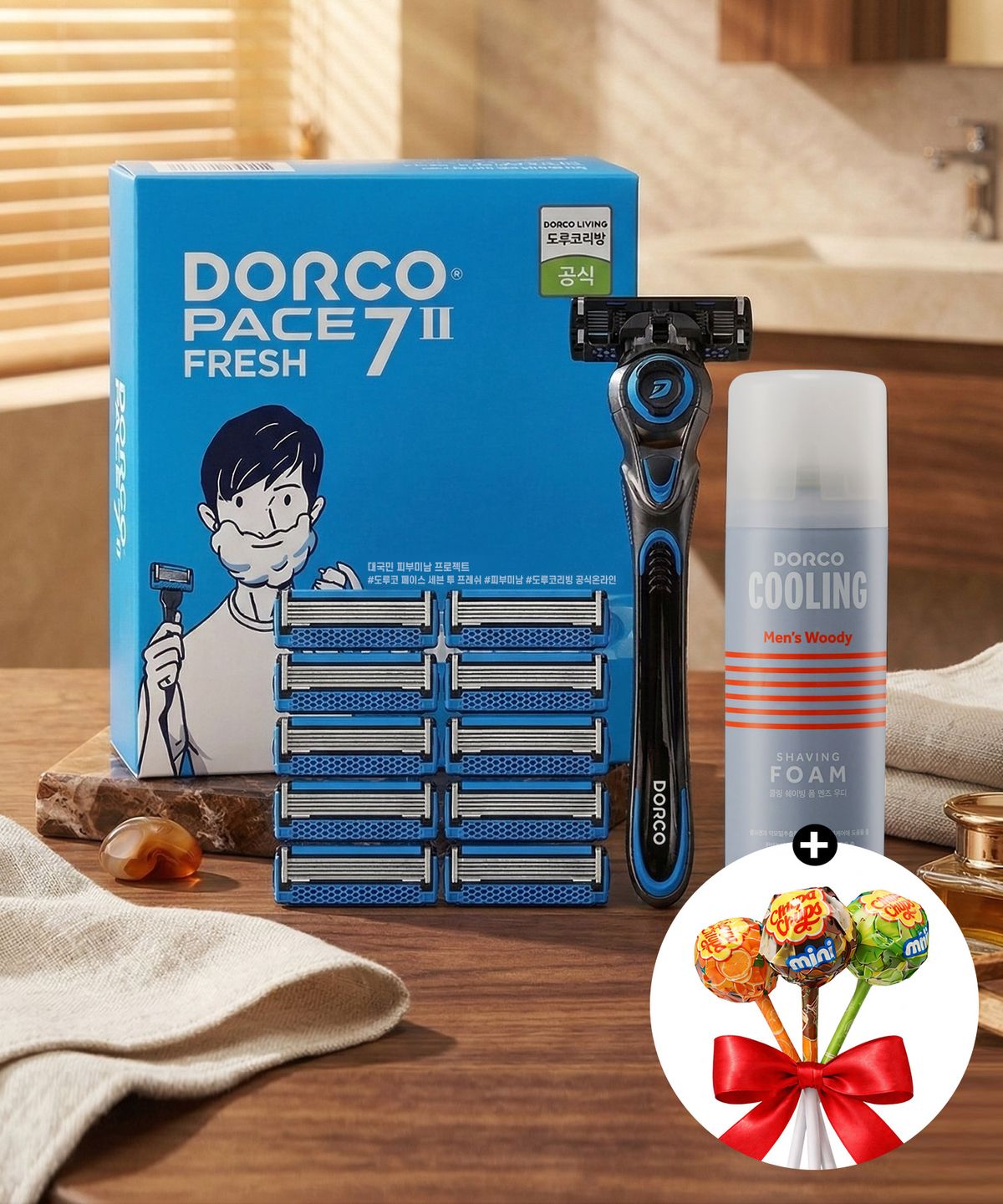 도루코(DORCO) 페이스7투 프레시 면도기획세트 3호(면도기+면도날 총11입+74ml 쉐이빙폼)