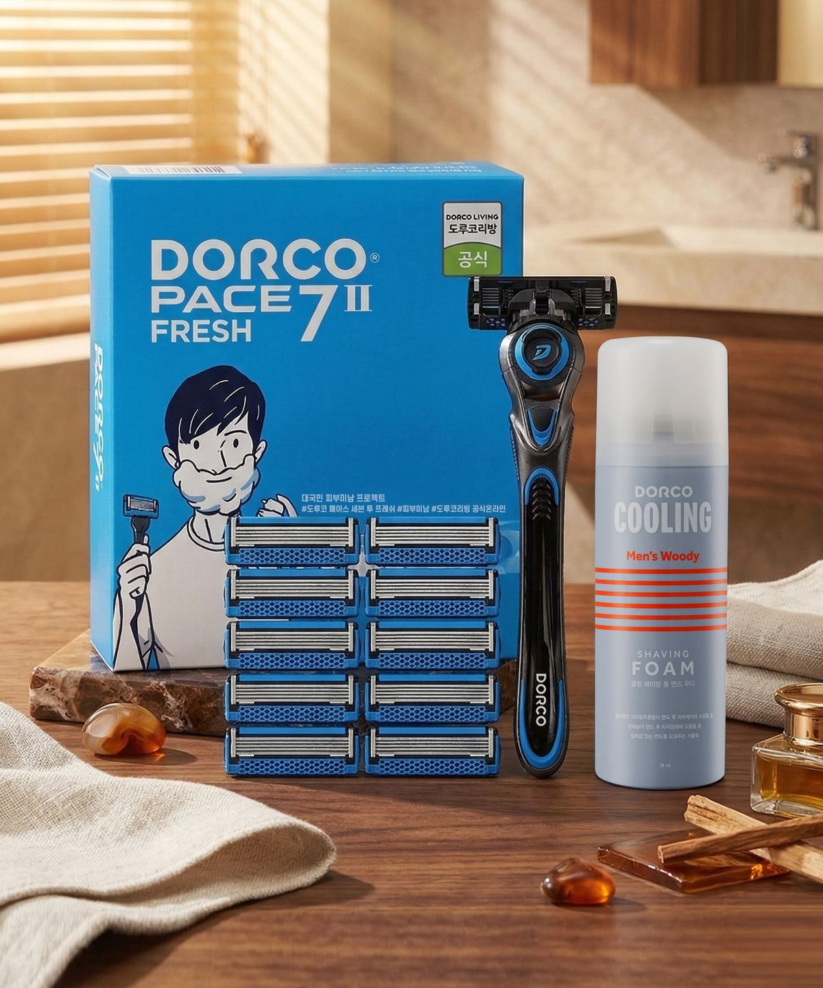 도루코(DORCO) 페이스7투 프레시 면도기획세트 3호(면도기+면도날 총11입+74ml 쉐이빙폼)