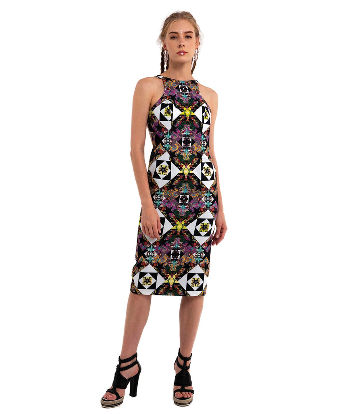 그리디어스(GREEDILOUS) 블랙 지오메트릭 홀터 넥 원피스