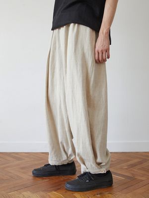 유니섹스 린넨 버튼 벌룬팬츠 베이지