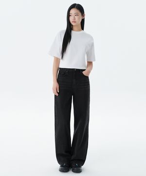 우먼즈 와이드 데님 팬츠 [워시드 블랙]