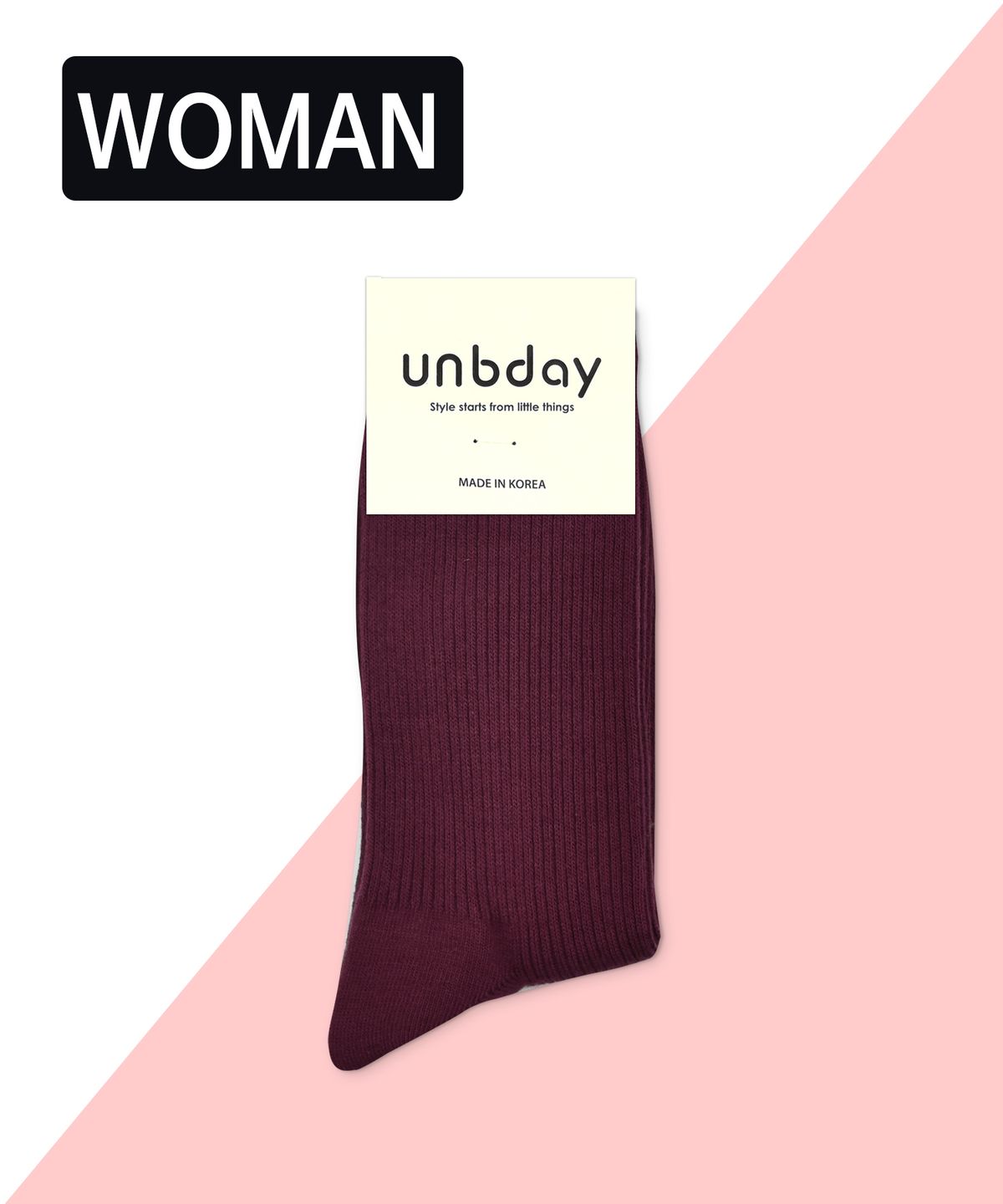 언비데이(UNBDAY) 여성 프리미엄 골지 양말 - 버건디