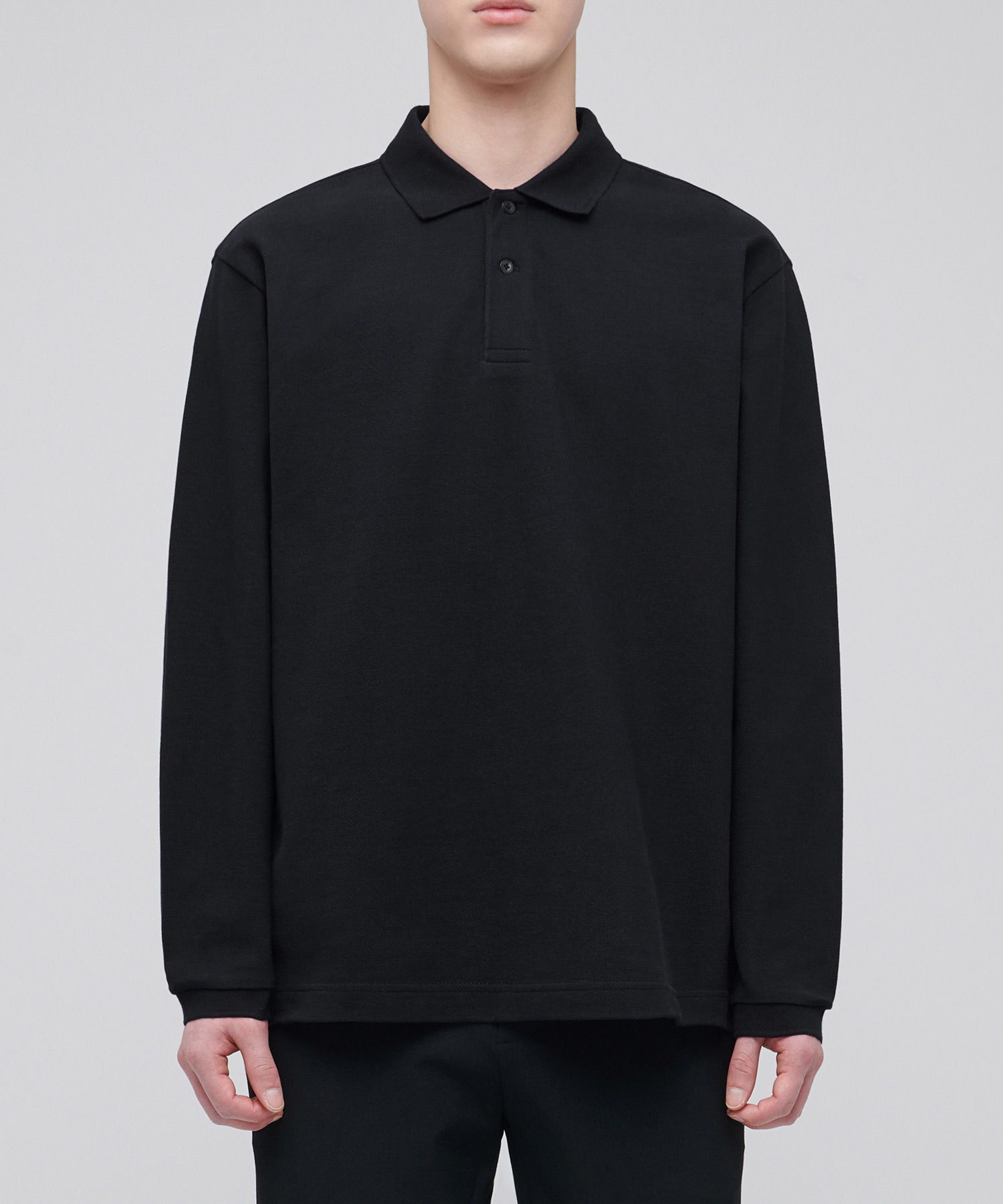 MUSINSA MUSINSA STANDARD LONG SLEEVE PIQUE POLO SHIRT [BLACK]