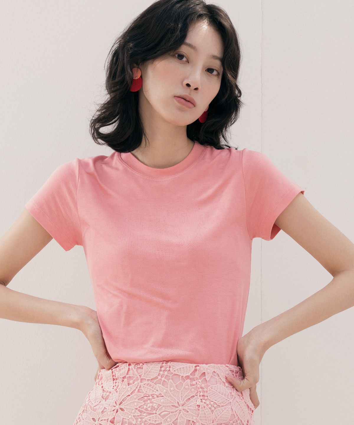 리올그(REORG) DUL BASIC T-SHIRTS CORAL PINK