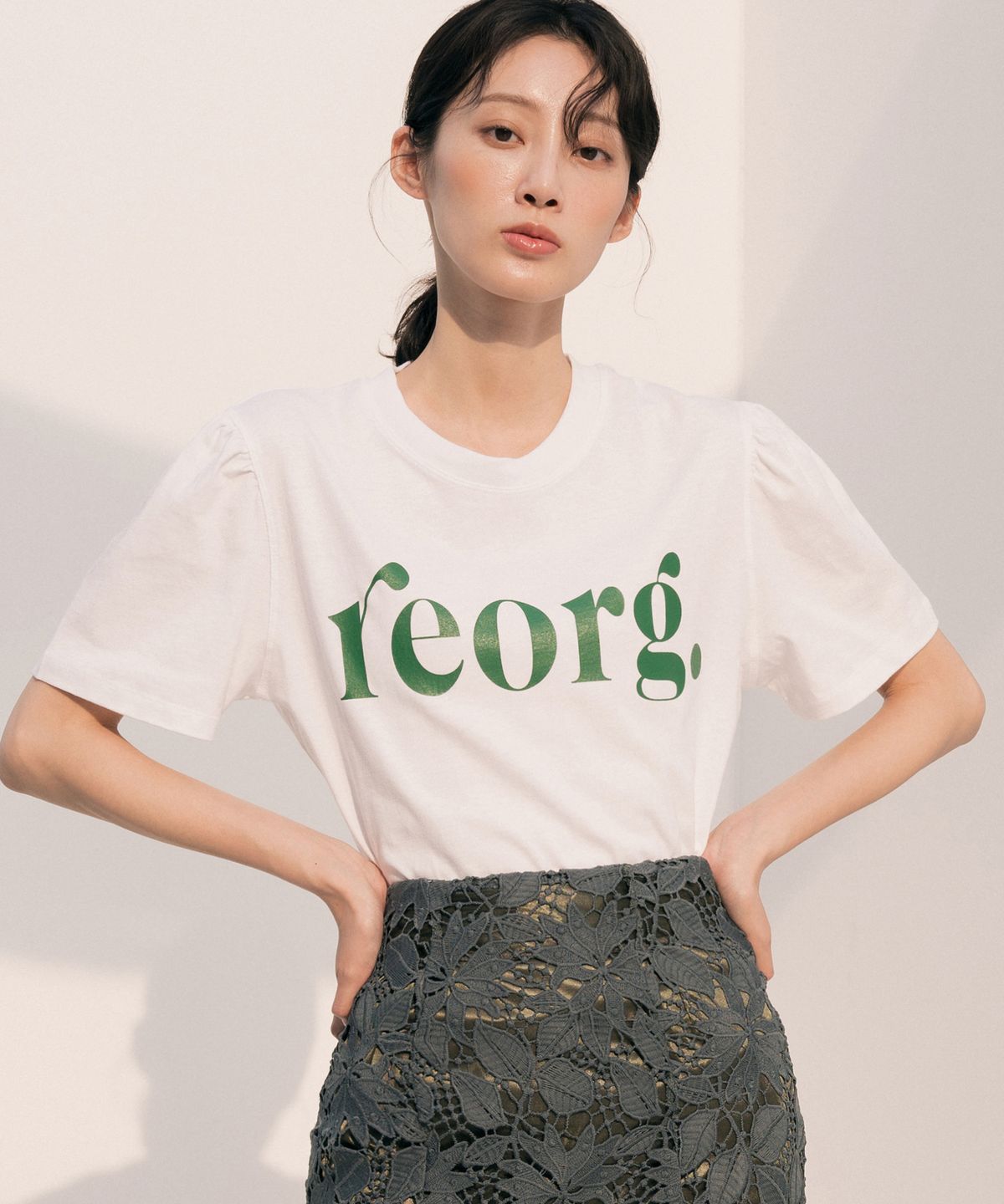 리올그(REORG) R PRINTING PUFF T-SHIRTS WHITE