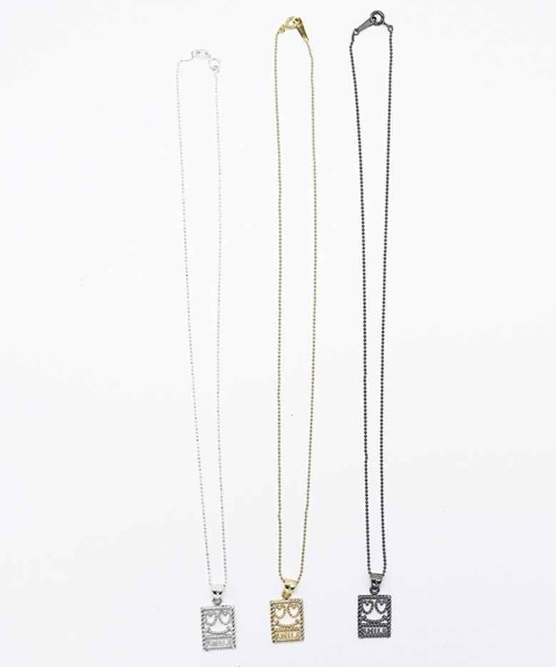 Kitsch square smile Necklace 실버 스마일 스퀘어 체인 목걸이