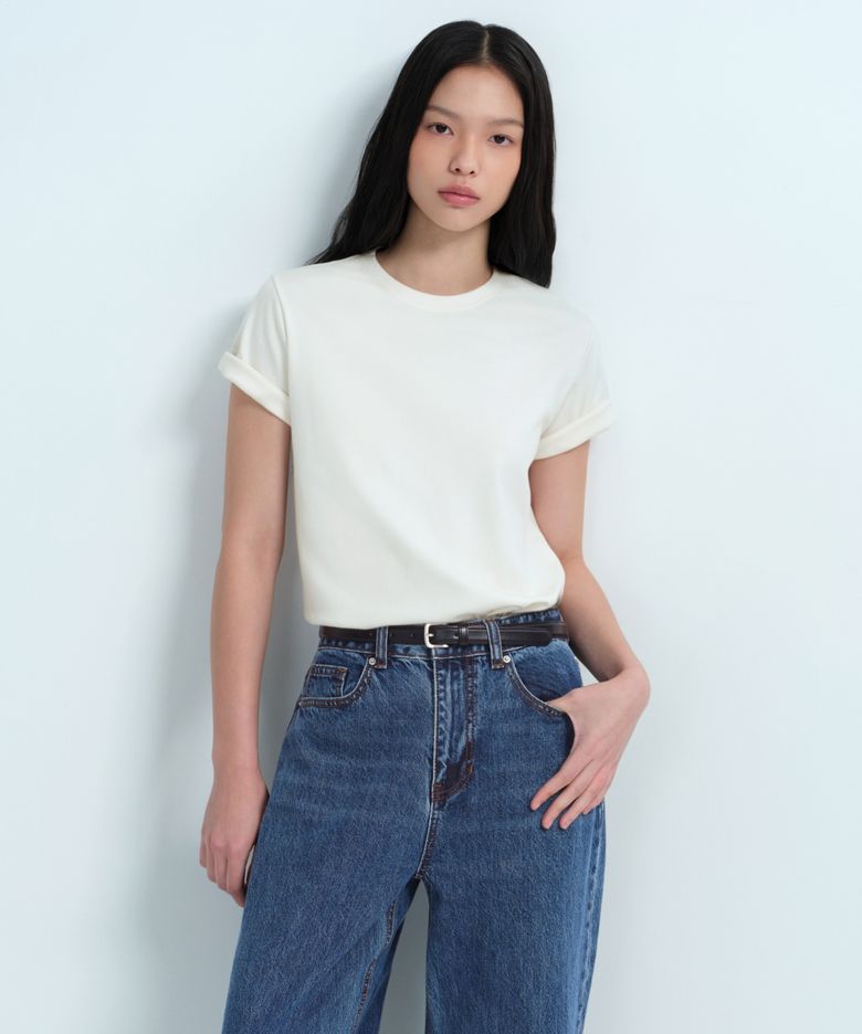 우먼즈 베이식 크루 넥 티셔츠 [크림]