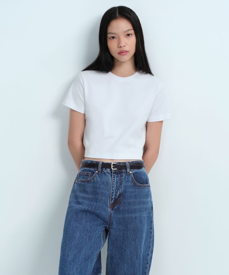 우먼즈 크루 넥 크롭 티셔츠 [화이트]