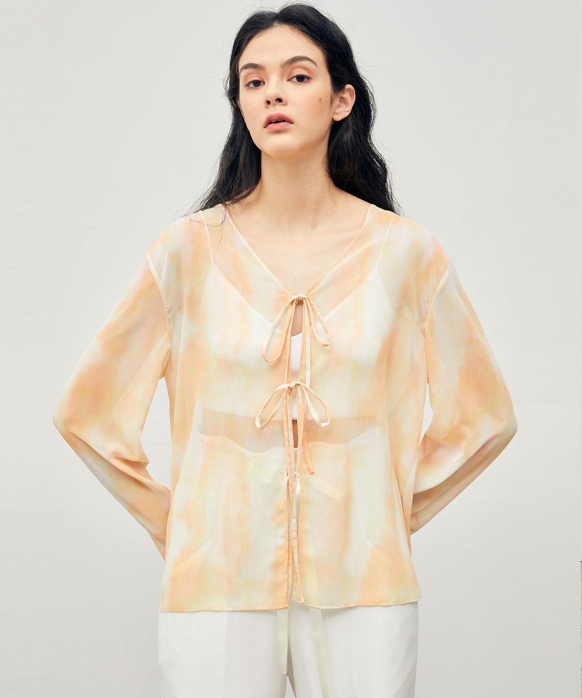 온느(ONNE) Watercolor See-through Blouse Yellow