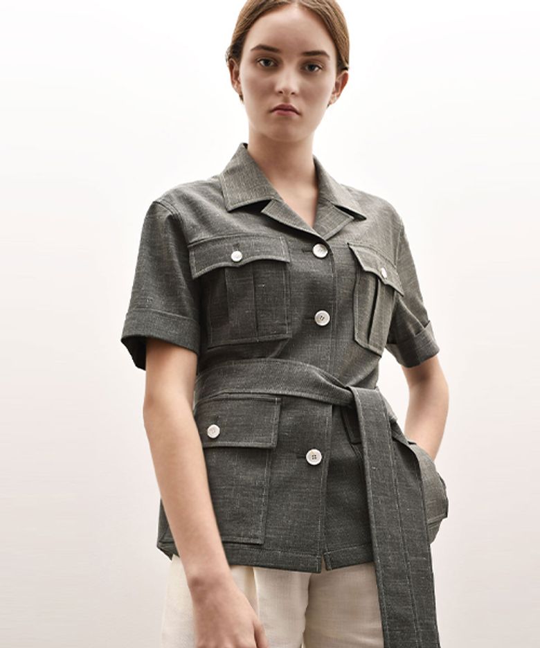 ADU-JKF105-20 AQUA LINEN SHIRTS JACKET (Khaki)