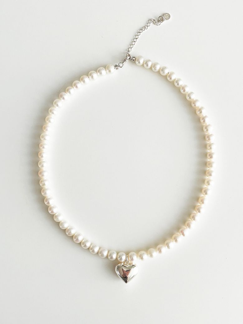 Silver Heart Pearl Chocker