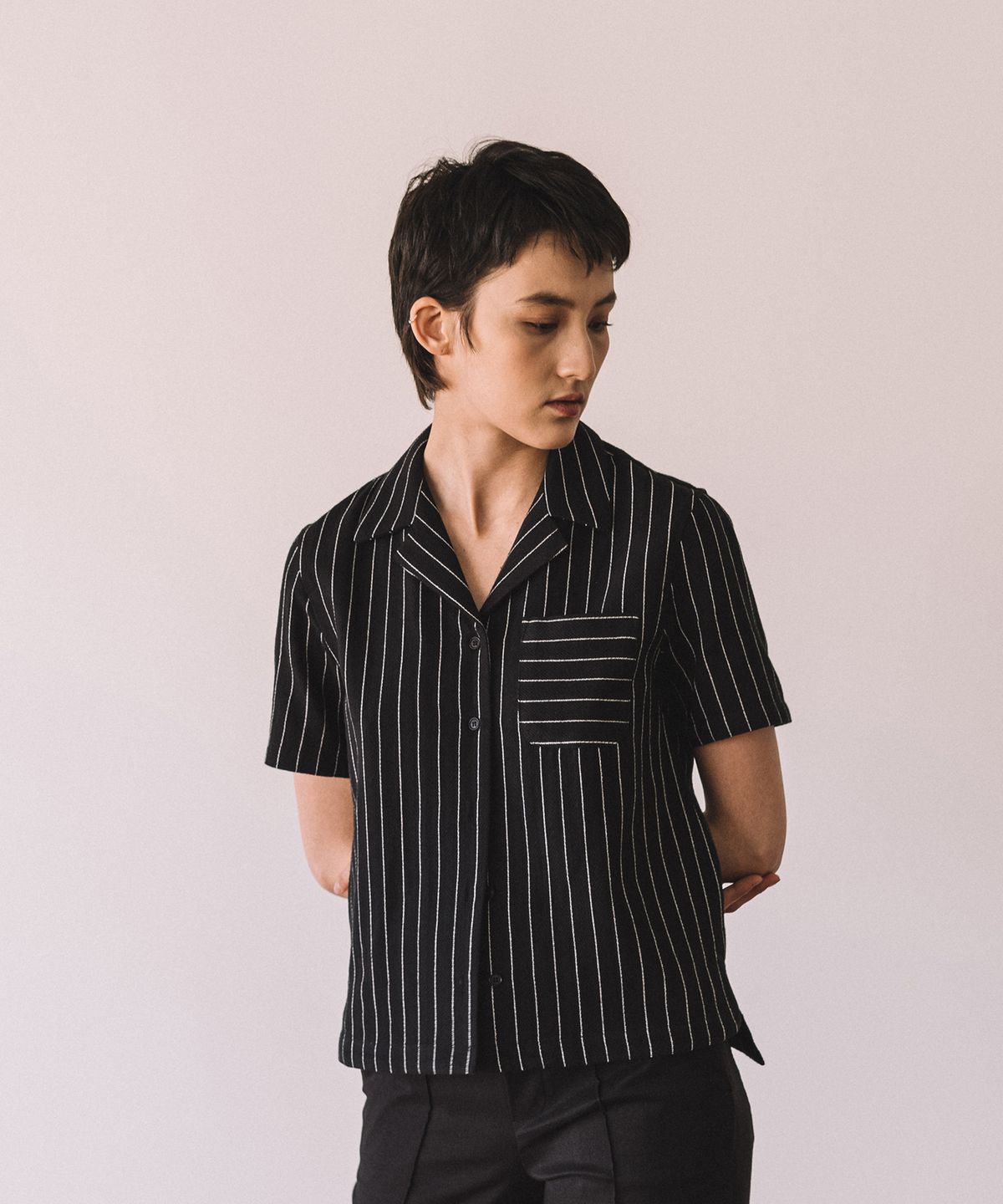 쥐엠쥐에스(GMGS) Open Collar Shirts (Black)