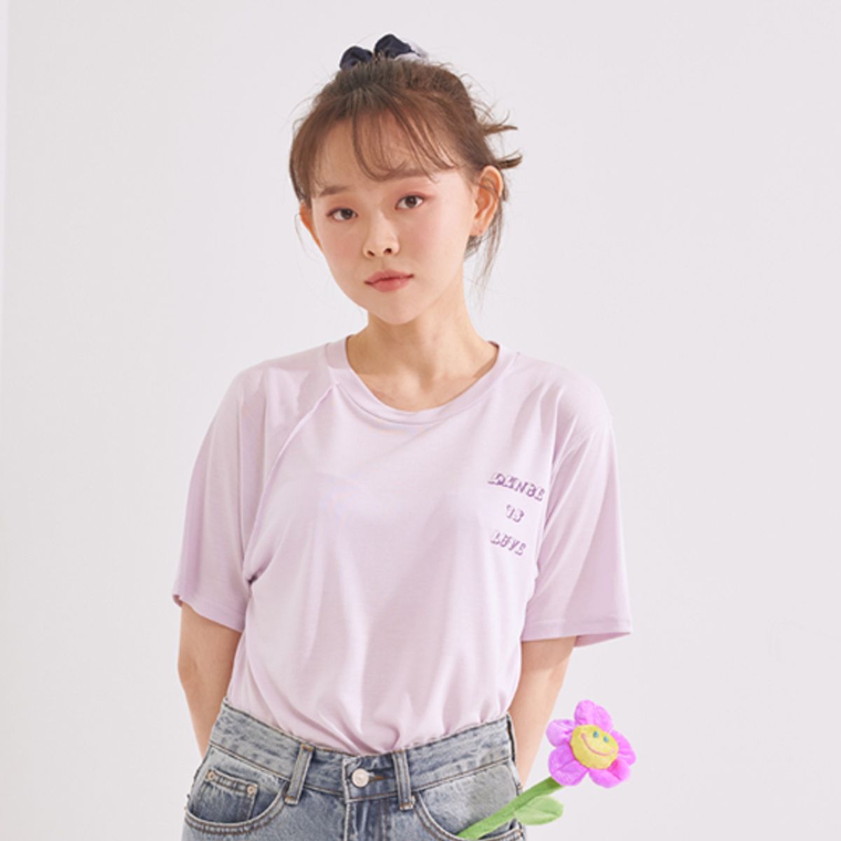 프리마베라(PRIMAVERA) 오바로크 프린트 반팔티셔츠(퍼플)