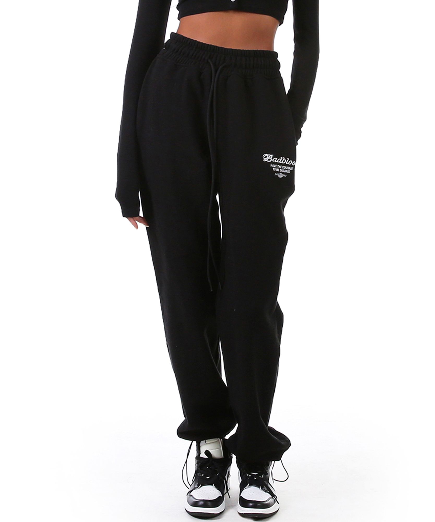 ◎BADBLOOD◎ Stud Jogger Trousers Easy Fit Black w-pts23-013 MUSINSA | BADBLOOD Classic Logo 2 Way Curved Jogger Trousers