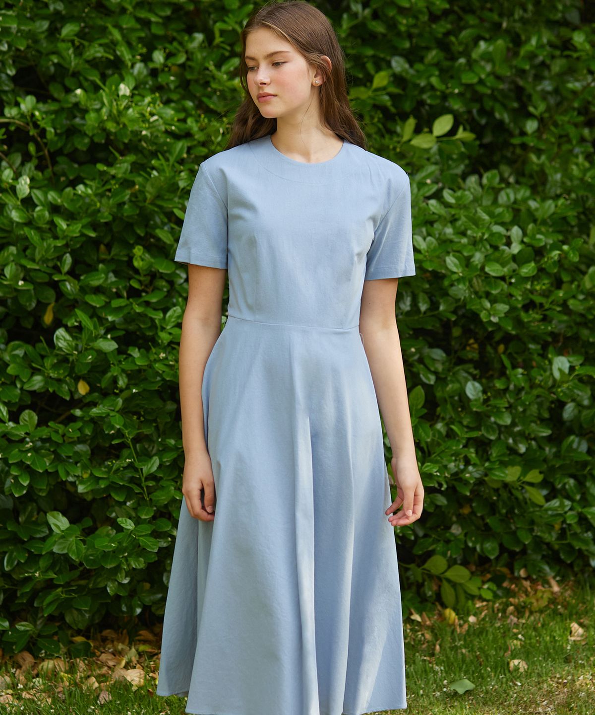 논로컬(NONLOCAL) Linen Flared Dress - Blue