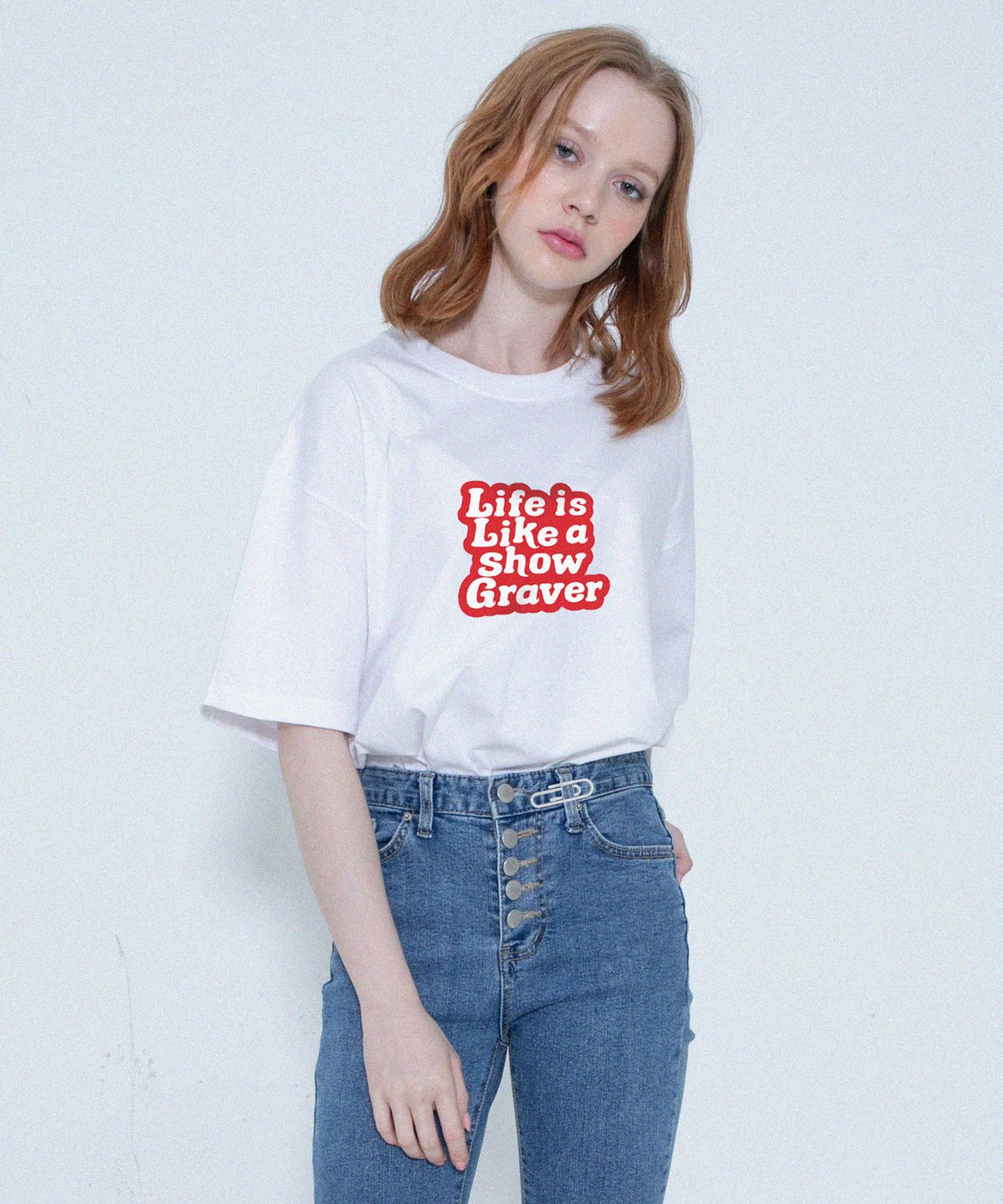 그레이버(GRAVER) [UNISEX]라이프 로고 폰트 반팔티_화이트