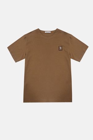 베이직 와펜 세미오버핏 티셔츠 브라운