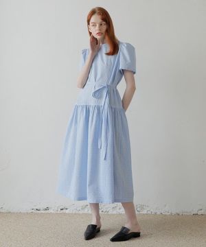 CHECK LONG DRESS /BLUE