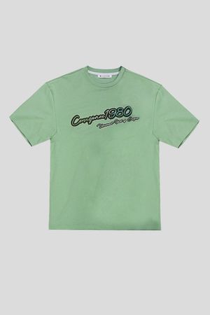 솔리드 슬로건 세미오버핏 티셔츠 그린