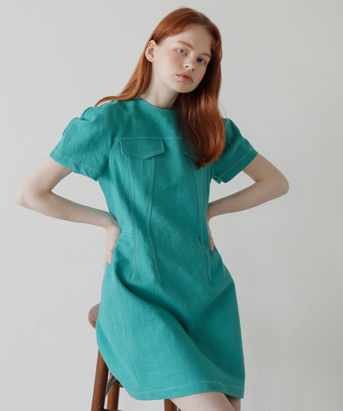 폴앤앨리스(PAUL&ALICE) 20SS LINEN MINI DRESS / GREEN