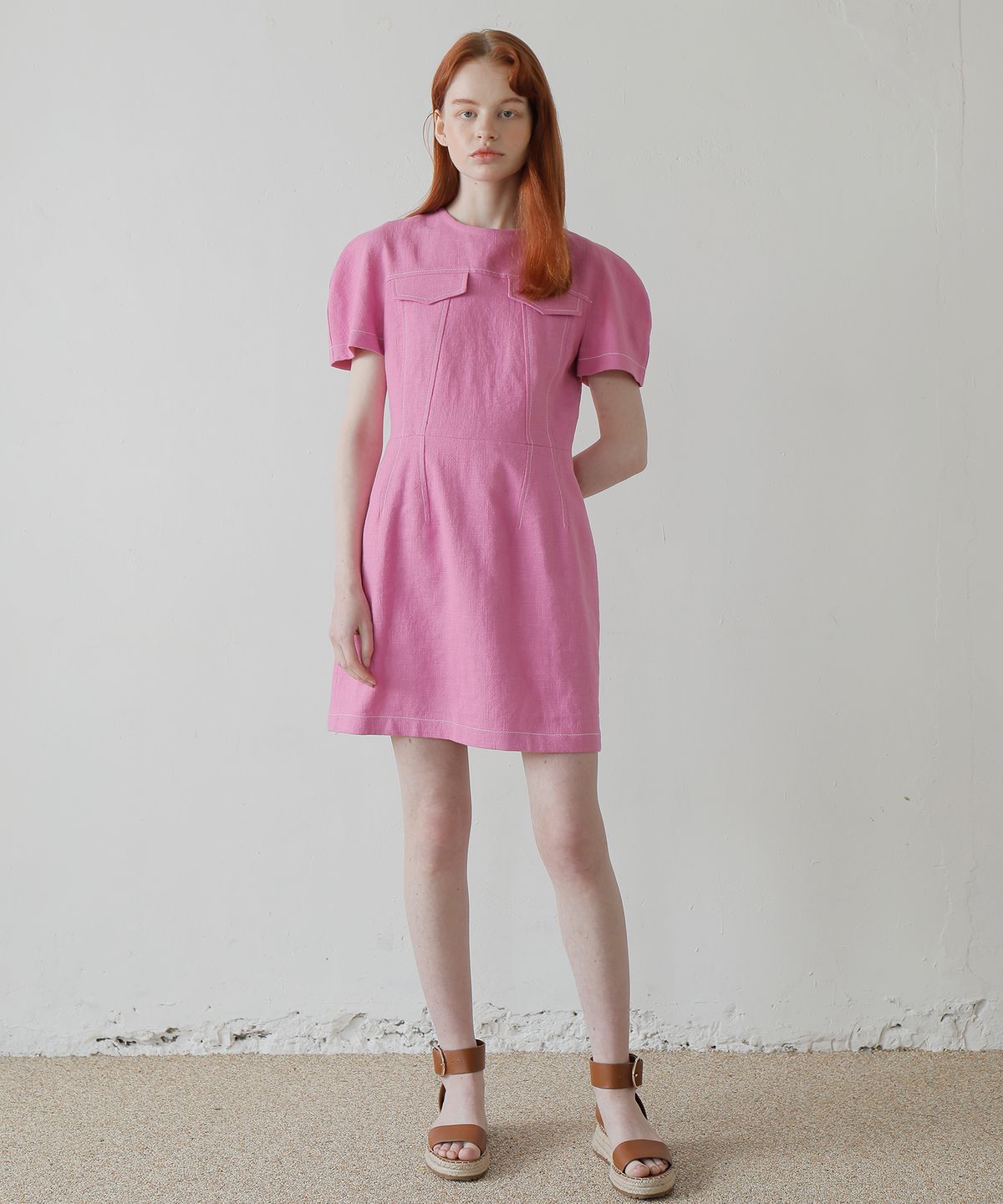 폴앤앨리스(PAUL&ALICE) LINEN MINI DRESS / PINK