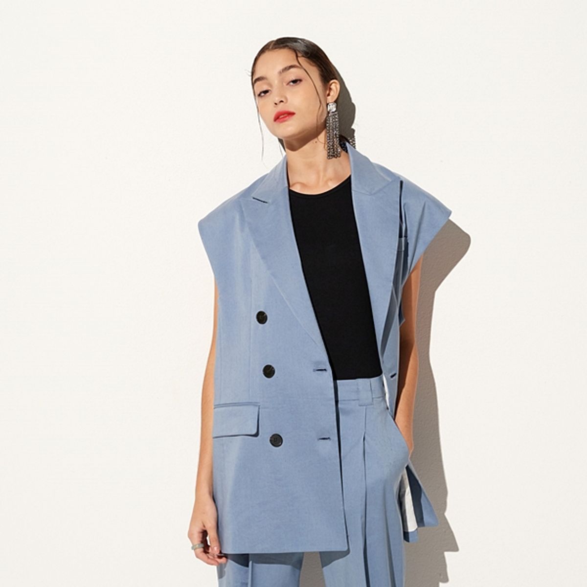 핀블랙(PINBLACK) LINEN TAILORED VEST BLUE