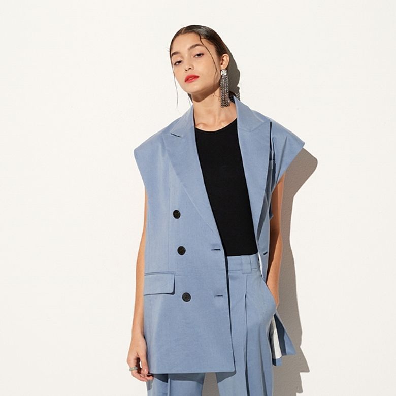 LINEN TAILORED VEST BLUE