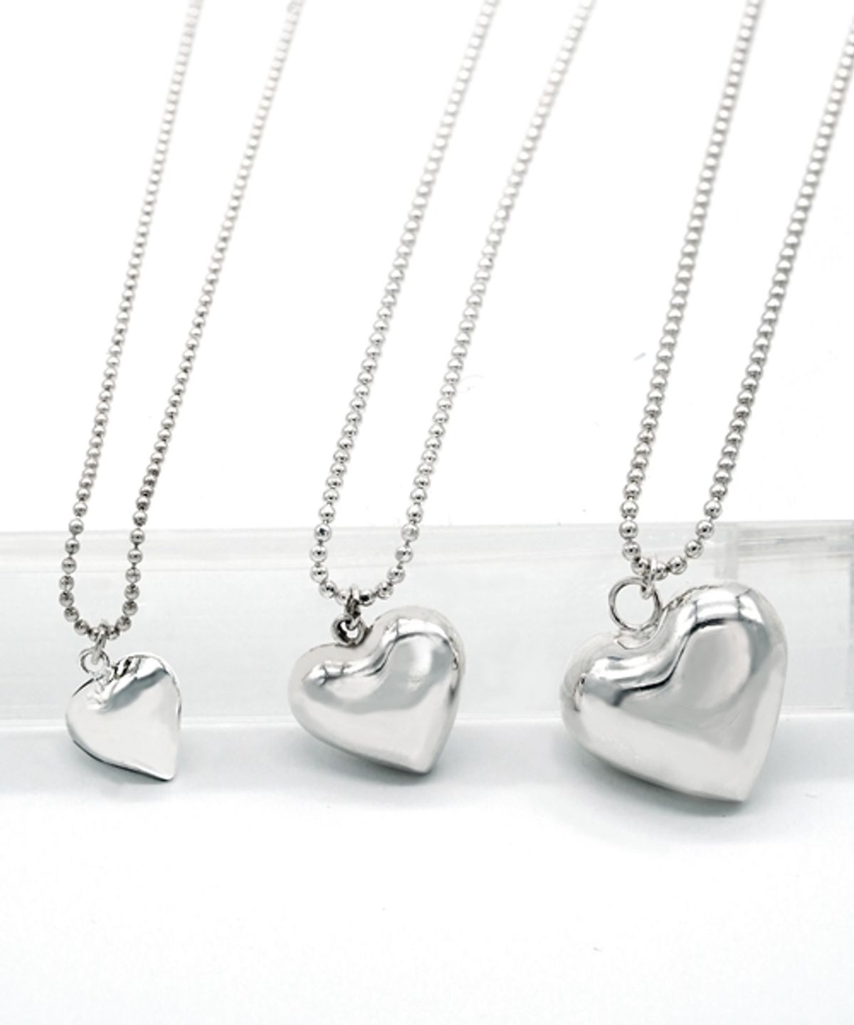 봉보(BONBEAU) Volume heart point silver Necklace 실버 하트 통통 목걸이 9mm 15mm 20mm