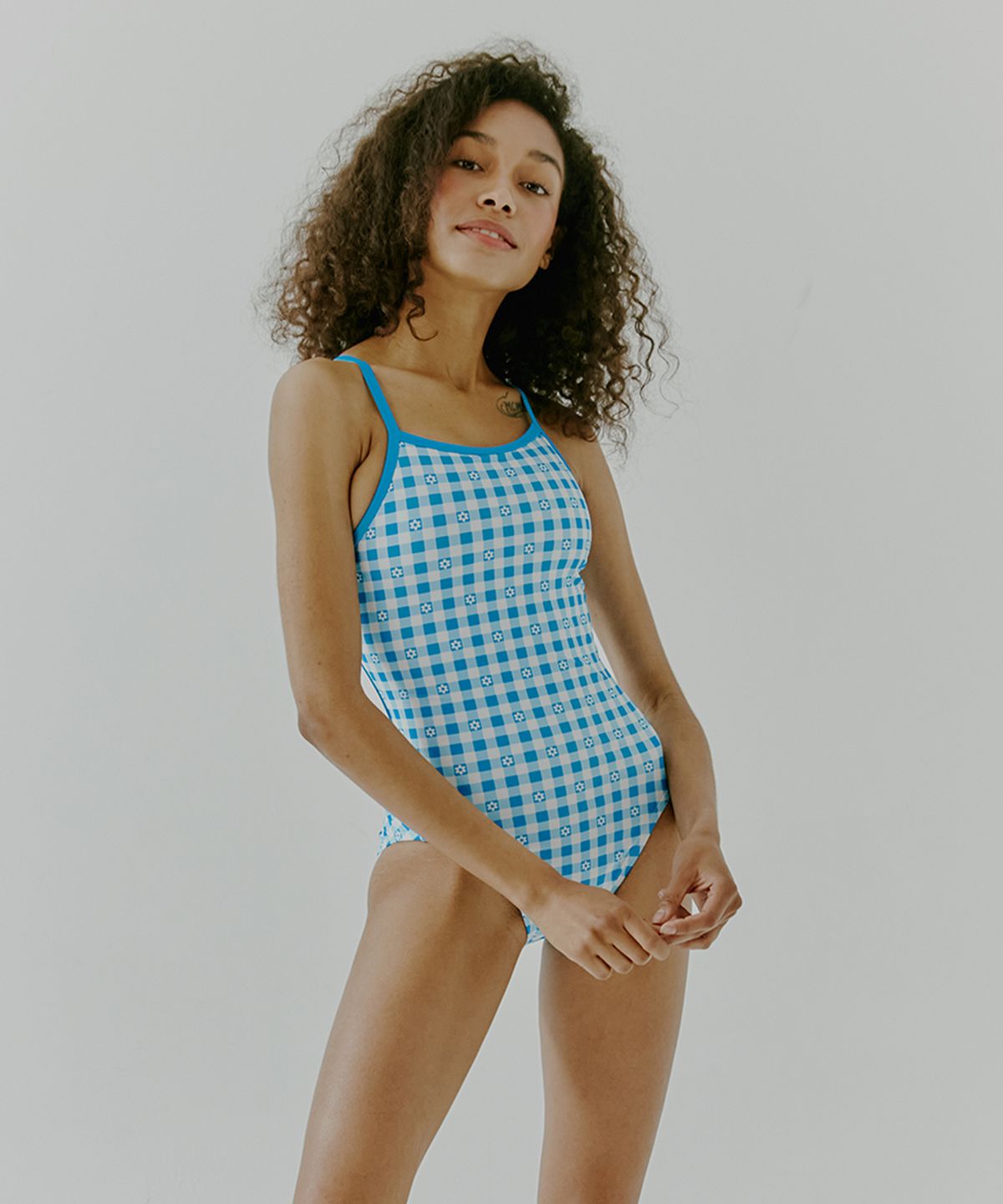 딜라잇풀(DELIGHTPOOL) Gingham Flower - Ocean blue