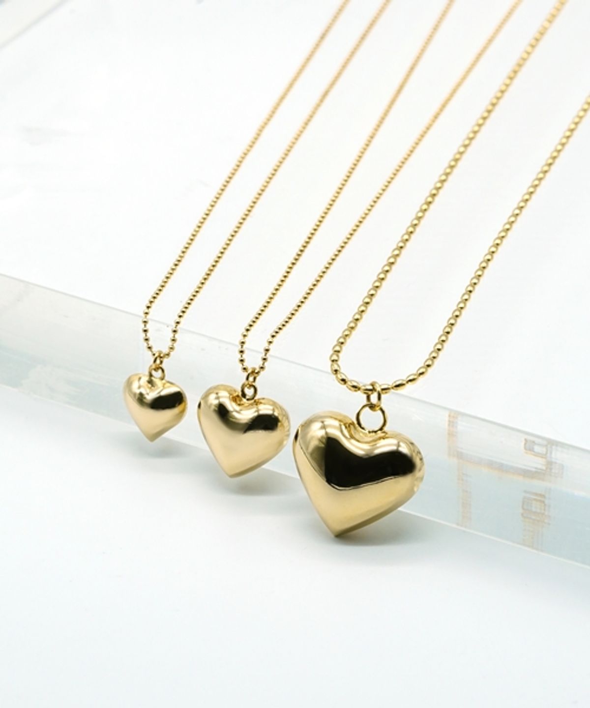 봉보(BONBEAU) Volume heart point gold Necklace 골드 하트 통통 목걸이 9mm 15mm 20mm
