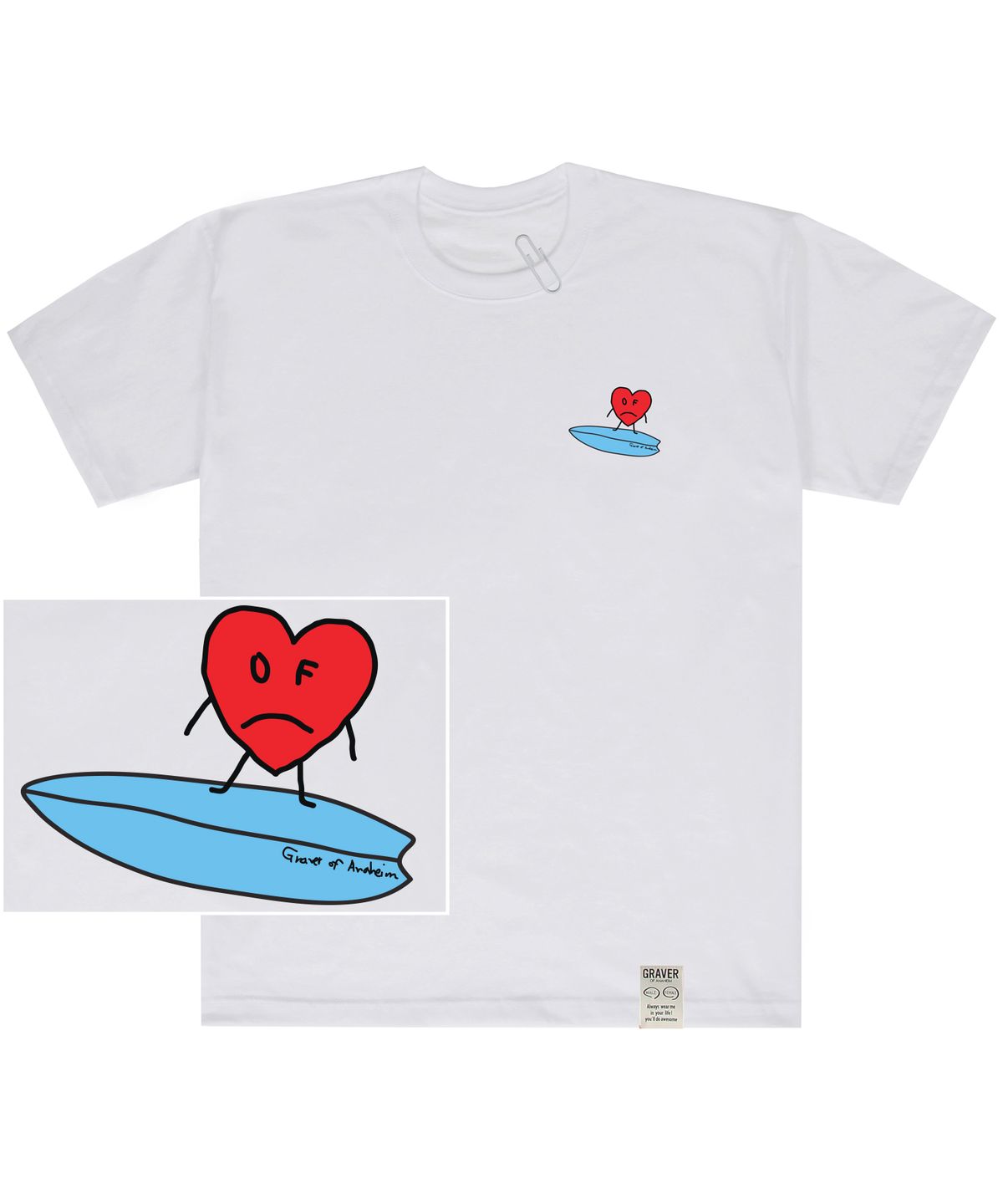 그레이버(GRAVER) [UNISEX]하트 서핑 보드 반팔티_화이트