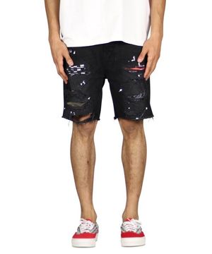 블랙 패치 데님 반바지