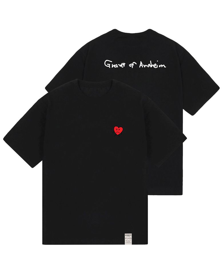 [UNISEX]드로잉하트 백로고 반팔티_블랙