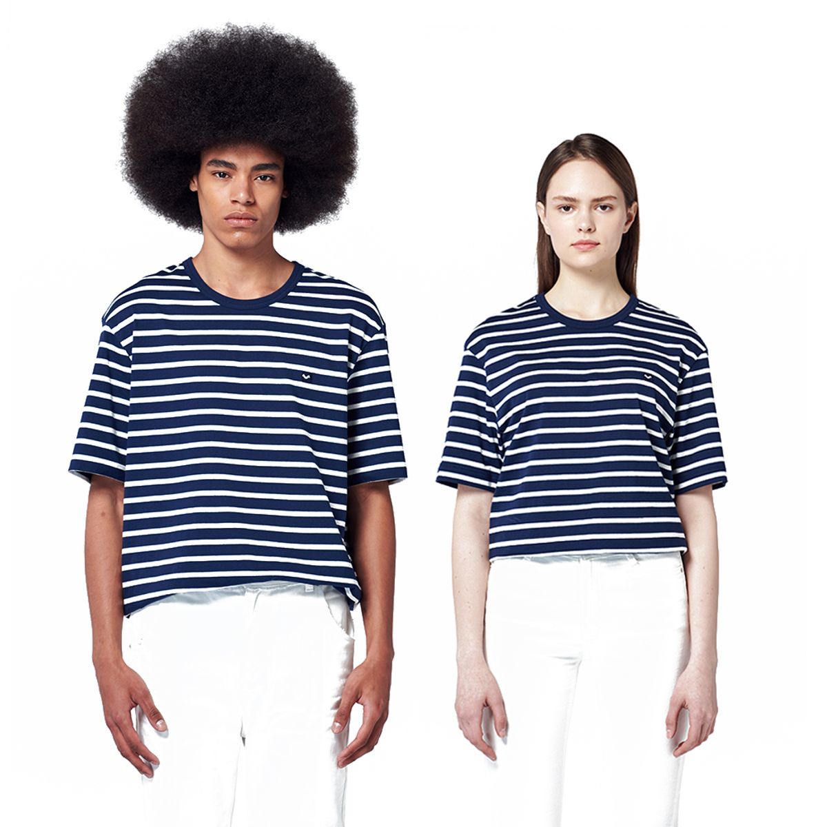 펠스파브룩(FELDSPAR BROOK) 30수 스트라이프 립 배색 티셔츠[NAVY/WHITE]