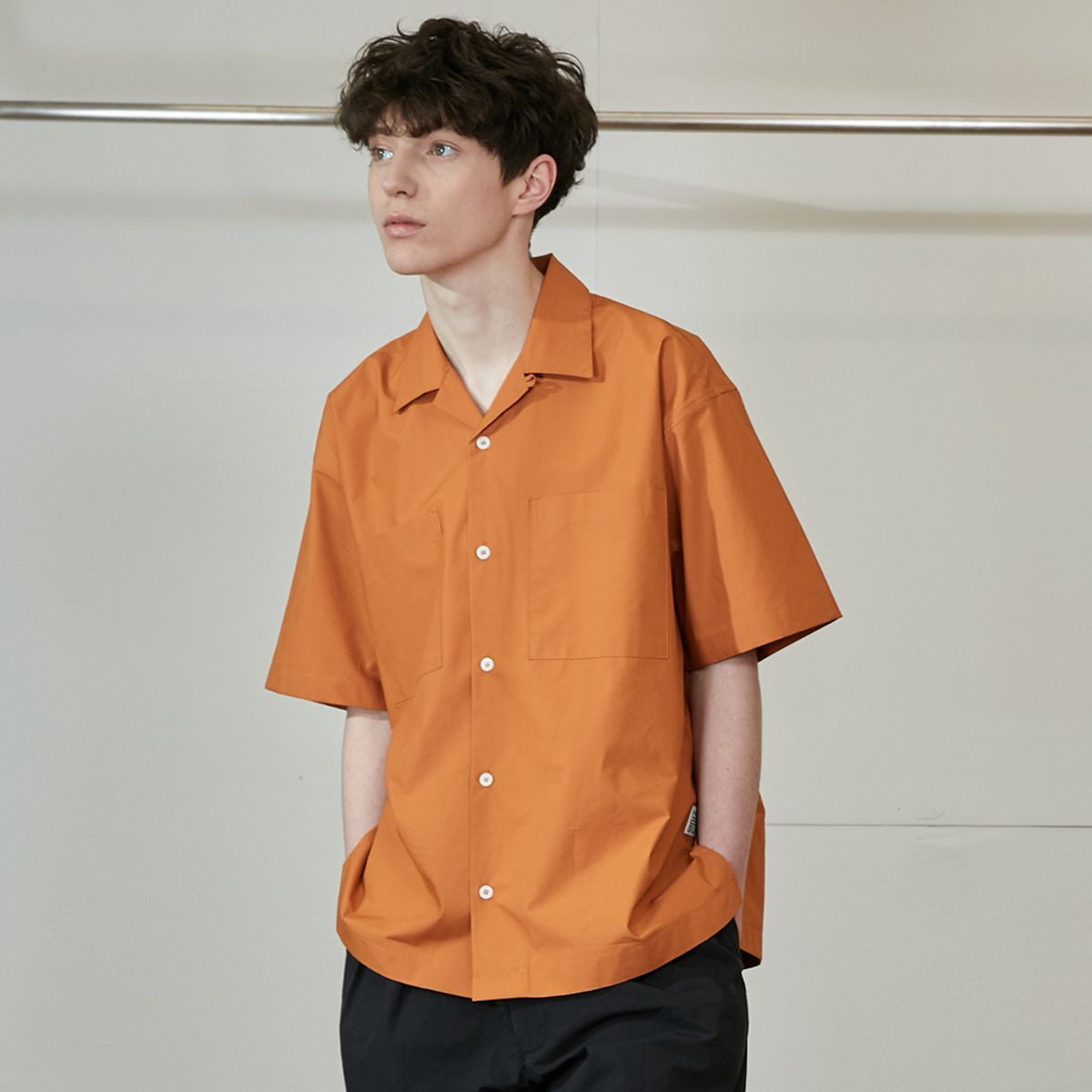 홀리선(HORLISUN) Joshua Extra Typewriter Solid Open Collar Shirts Umber