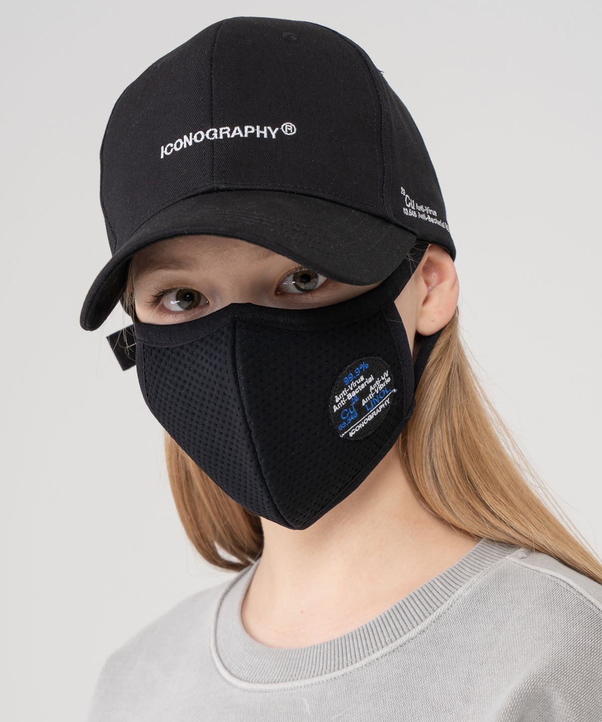 아이코노그라피(ICONOGRAPHY) [Unisex] Anti-Virus 구리원단 40D자수 볼캡 BK