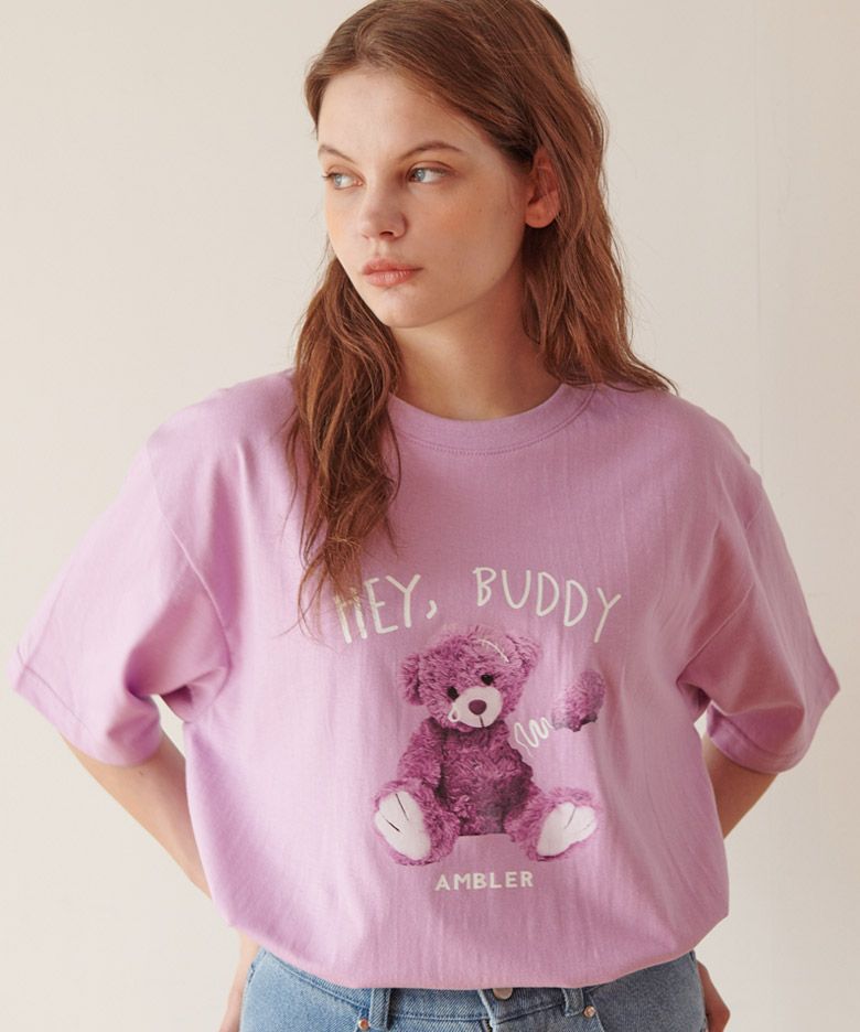 MUSINSA | AMBLER Purple bear overfit short sleeve t-shirt
