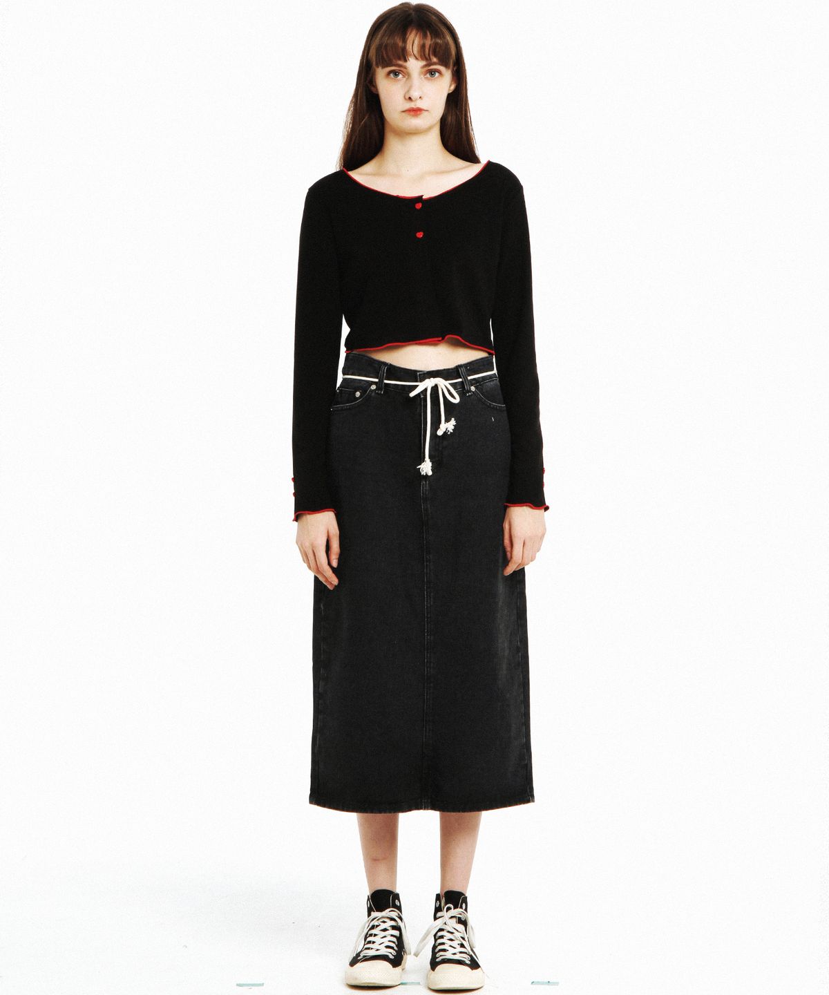 팔레트(PALETTE) WASHED DENIM LONG SKIRT (BLACK)